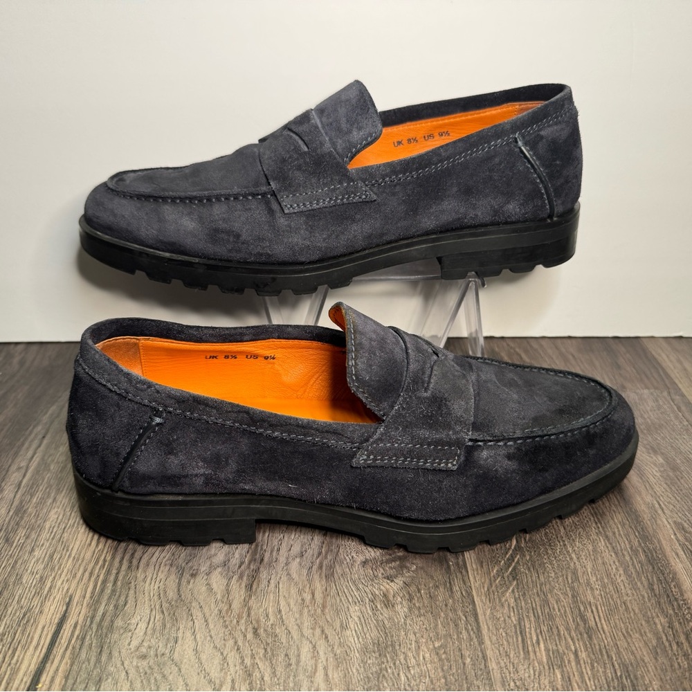 🔥Santoni Men’s Suede Penny Loafer Lug Sole Shoes Size 9.5 Italy Luxury